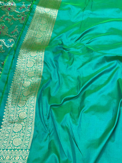 Green Banarasi Handloom Saree - Pure Katan & Mulberry Silk