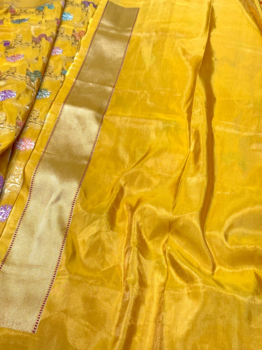 Gold Yellow Pure Double Katan Tissue Silk Handwoven Banarasi Saree