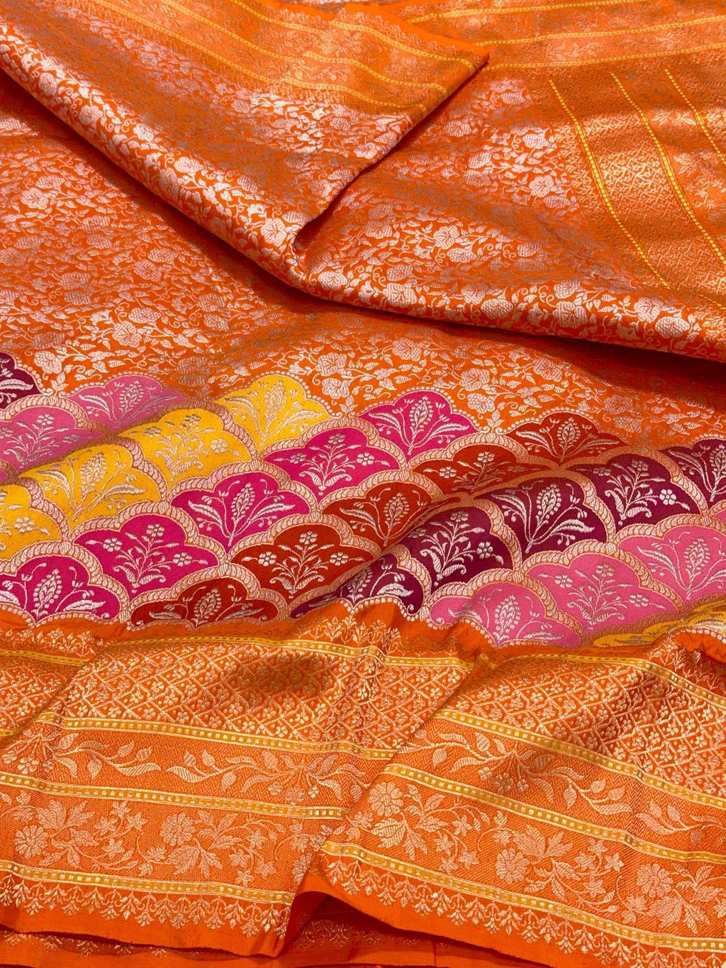 Molten Gold Pure Katan Silk & Pure Tissue Silk Handwoven | Kadhwa Technique | Banarasi Modern Saree