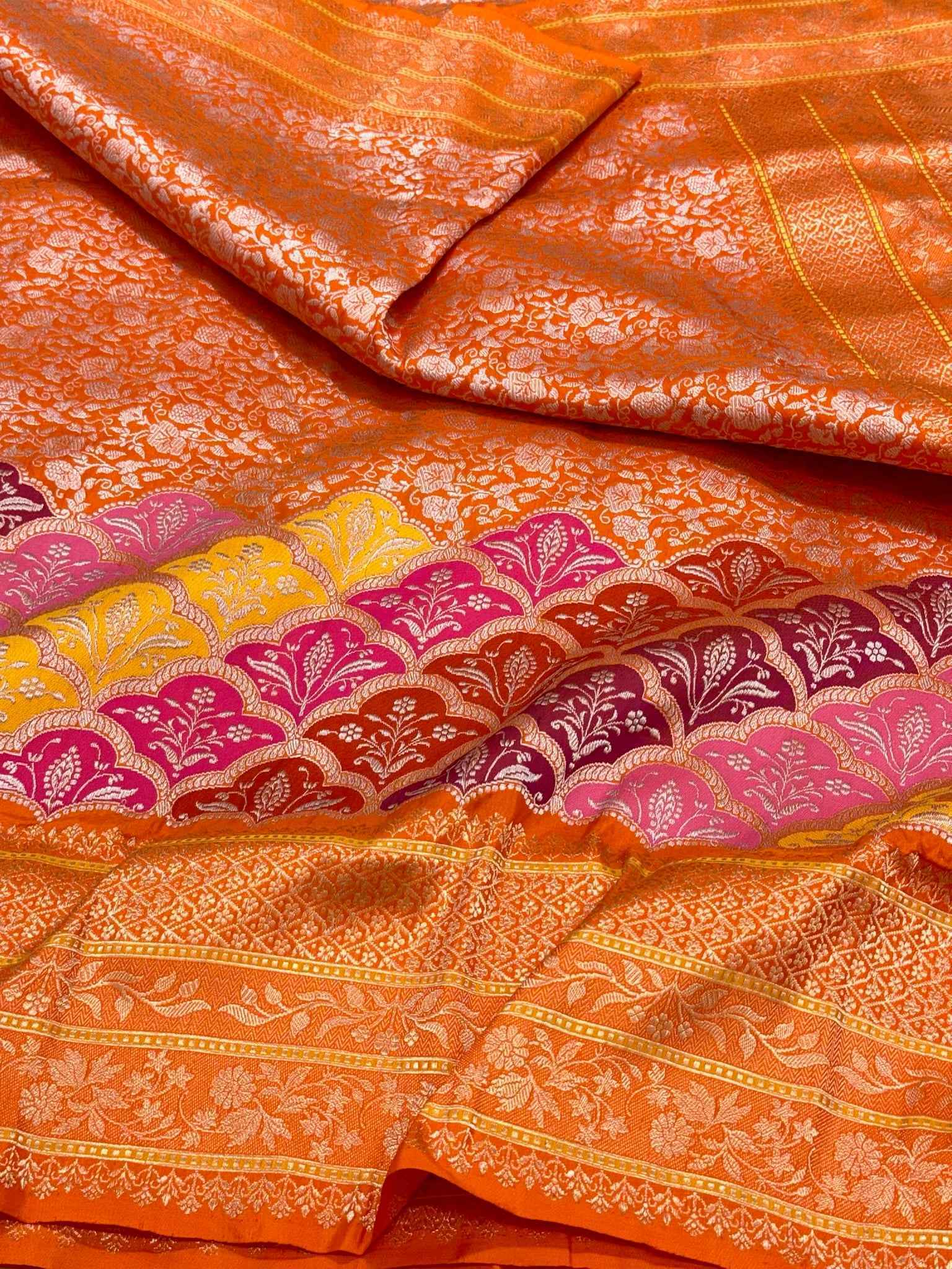 Molten Gold Pure Katan Silk & Pure Tissue Silk Handwoven | Kadhwa Technique | Banarasi Modern Saree