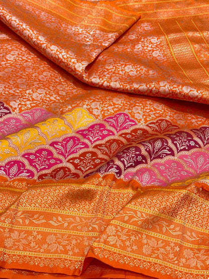 Molten Gold Pure Katan Silk & Pure Tissue Silk Handwoven | Kadhwa Technique | Banarasi Modern Saree