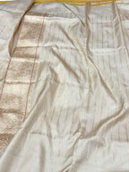 Ivory Pure Katan Silk Handwoven Banarasi Saree |Rankaat|