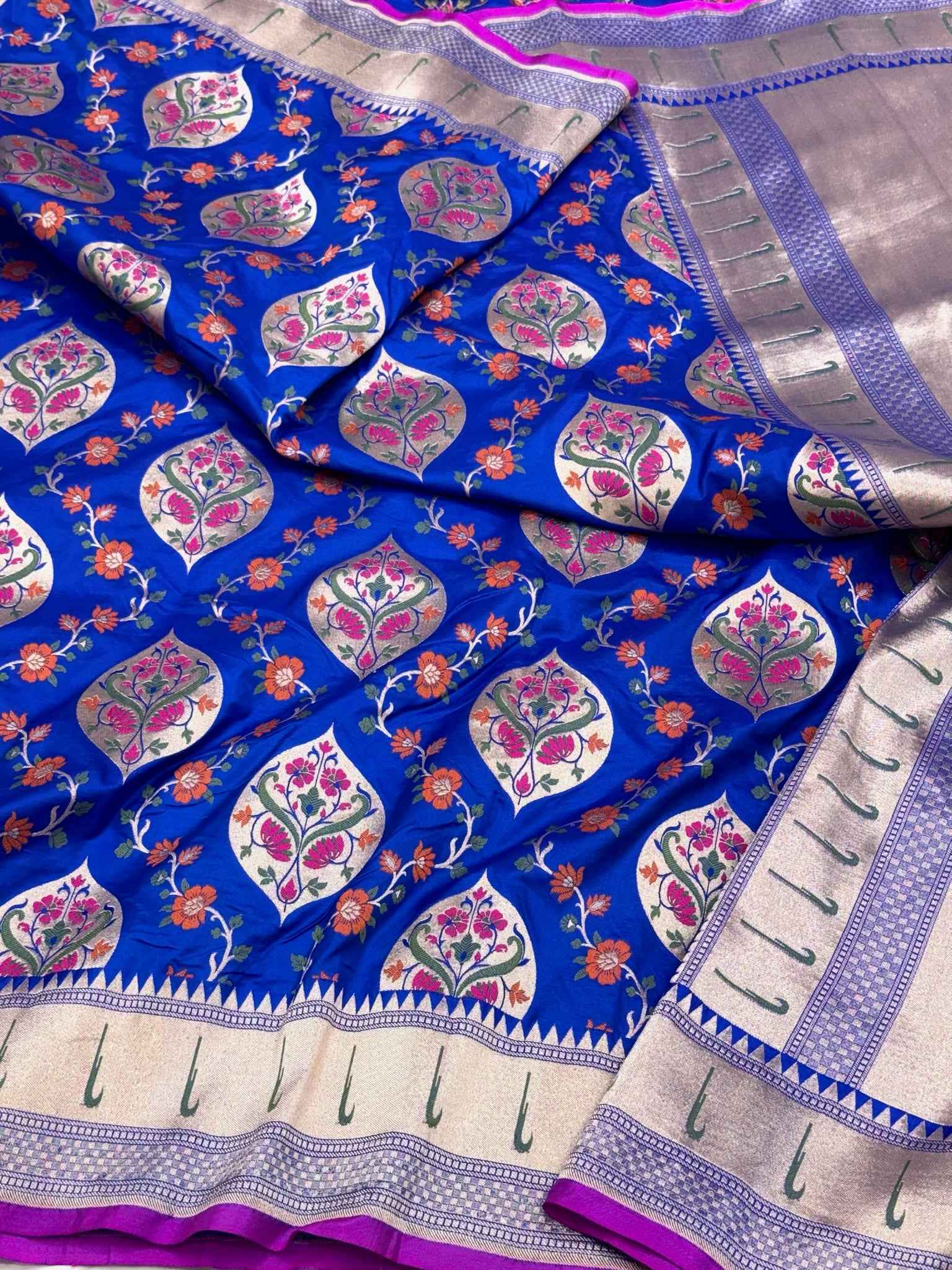 Blue Pure Katan Silk & Mulberry Silk | Traditional Handloom Banarasi Saree