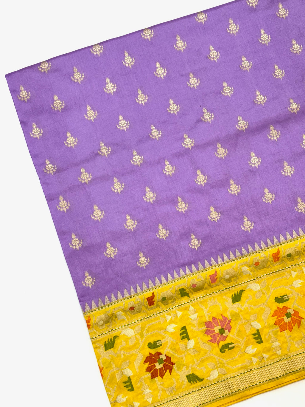 Lavender/Yellow Katan Silk Handwoven Saree