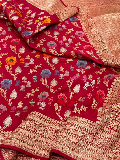 Red Pure Mulberry Katan Silk Handwoven Banarasi Saree
