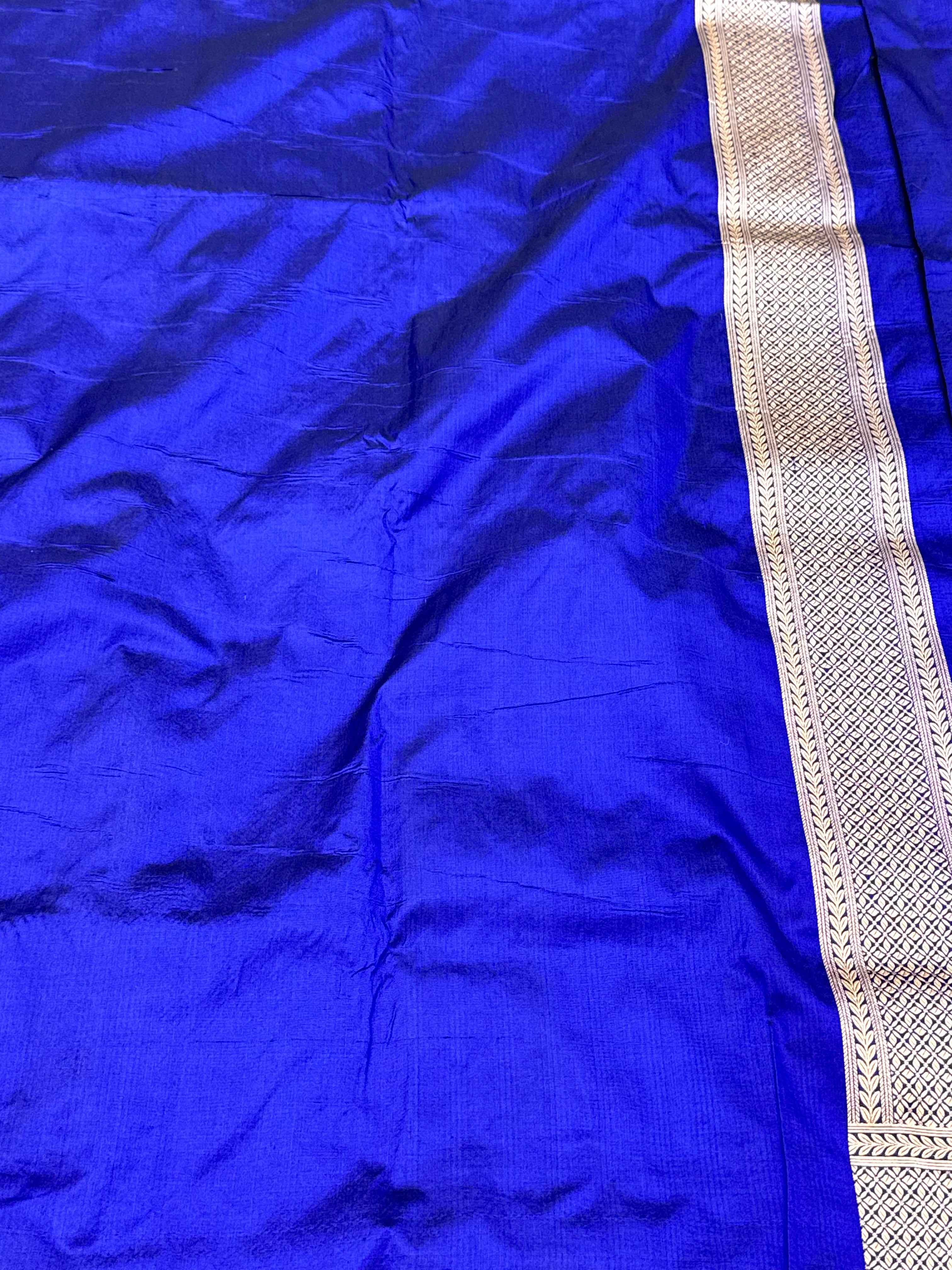 Blue Pure Mulberry Katan Silk Handloom Banarasi Saree