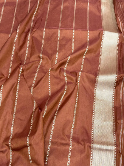 Brown Exclusive Banarasi Contemporary Saree | Pure Katan Mulberry Silk - Kadhwa Technique Handwoven Banarasi Saree