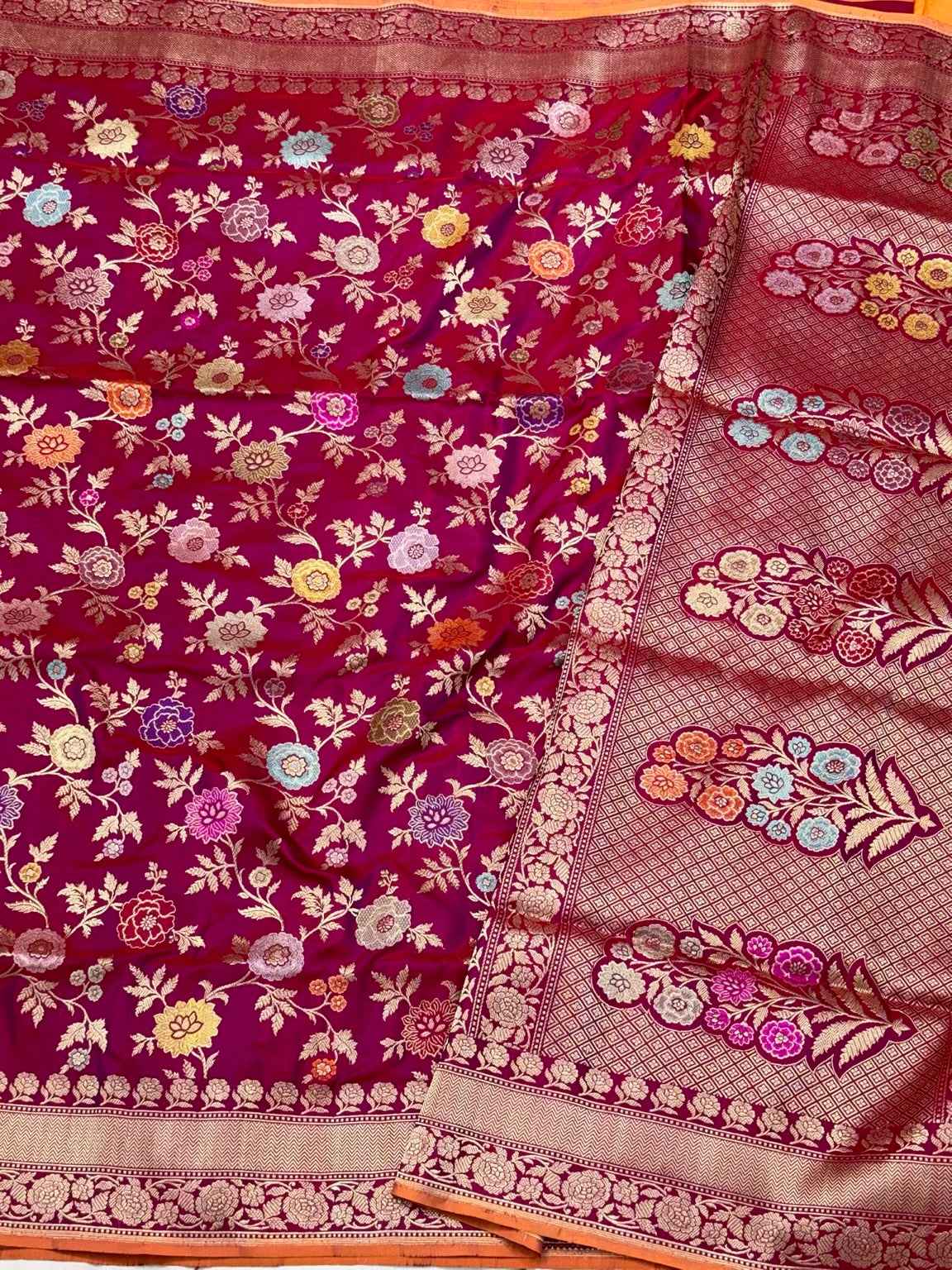 Raspberry Pink Pure Katan Silk & Pure Mulberry Silk Kadhwa Authentic Premium Banarasi Saree