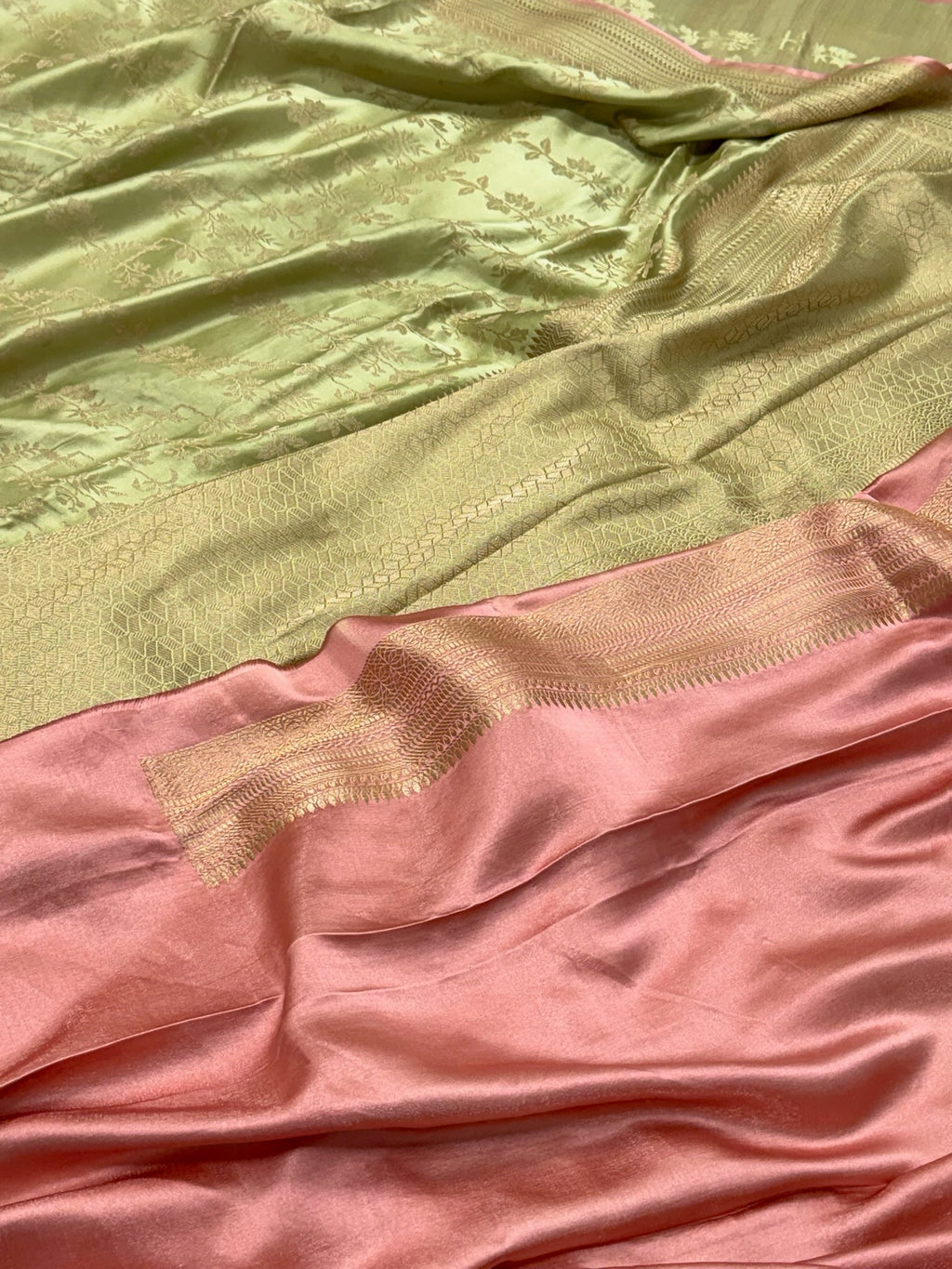 Green Mashru Satin Silk Handwoven Banarasi Saree