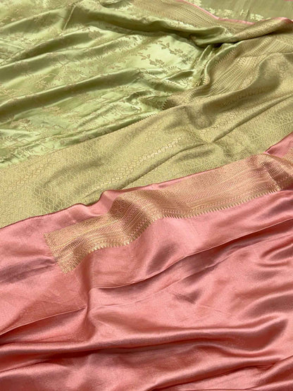 Light Green Pure Katan Silk Handwoven Banarasi Saree