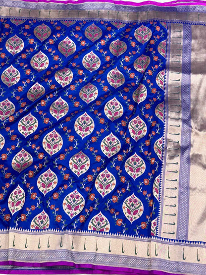 Blue Pure Katan Silk & Mulberry Silk | Traditional Handloom Banarasi Saree