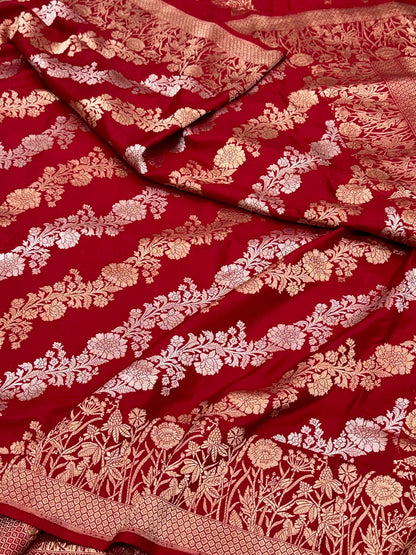 Red Pure Mulberry Katan Silk Handwoven Banarasi Saree