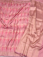 Powder Pink Pure Satin Silk Contemporary Handwoven Banarasi Saree