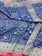 Blue Handloom Banarasi Saree With Ektara Weave - Pure Muslin Cotton Jamdani Saree