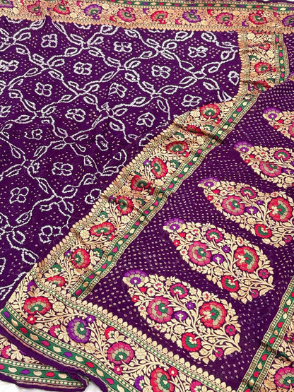 Purple Pure Chiffon Georgette Handwoven Banarasi Saree- Bandhej