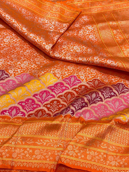Molten Gold Pure Katan Silk & Pure Tissue Silk Handwoven | Kadhwa Technique | Banarasi Modern Saree