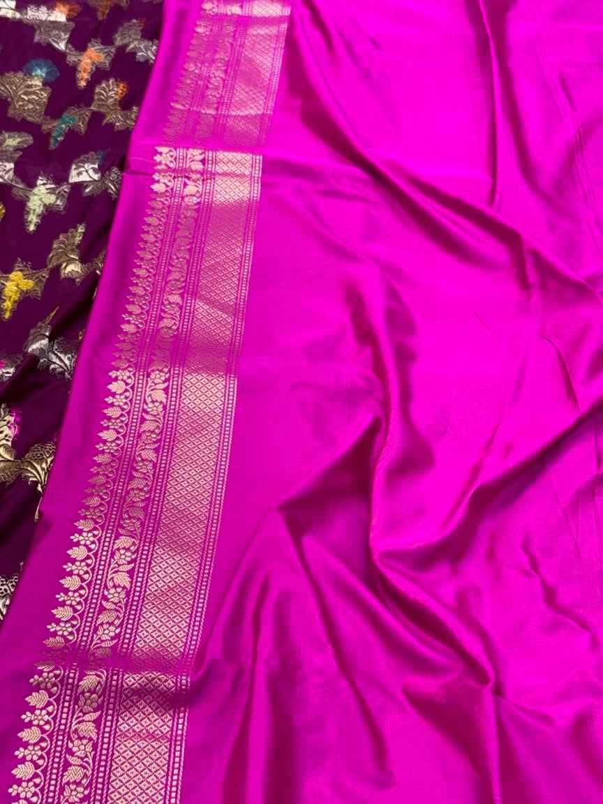 Wine Pure Mulberry Katan Silk Handwoven Banarasi Saree | Kadhwa Weave |