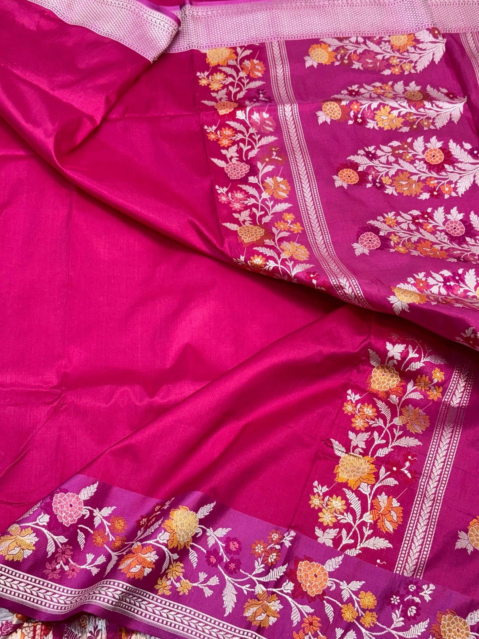 Rani Pink Pure Katan Silk Handwoven Banarasi Saree |Kadhuwa Weave|