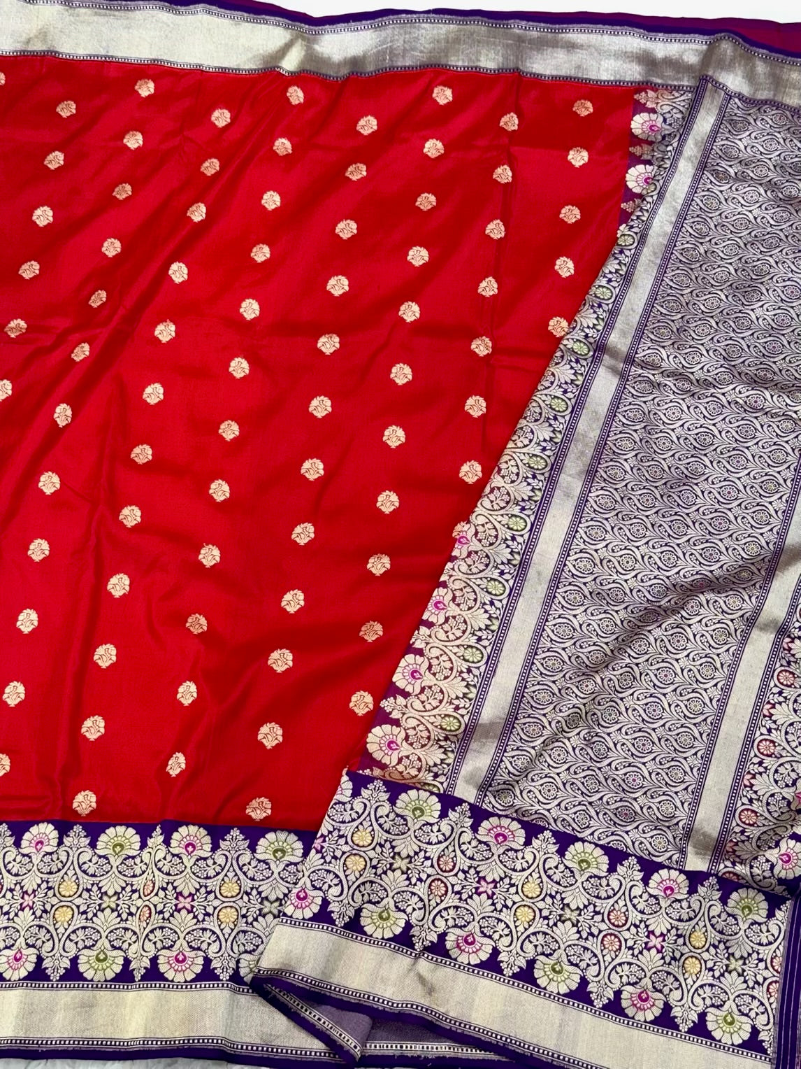 Red Pure Katan Mulberry Silk Handwoven Saree | Kadhwa Technique | Banarasi Silk Saree