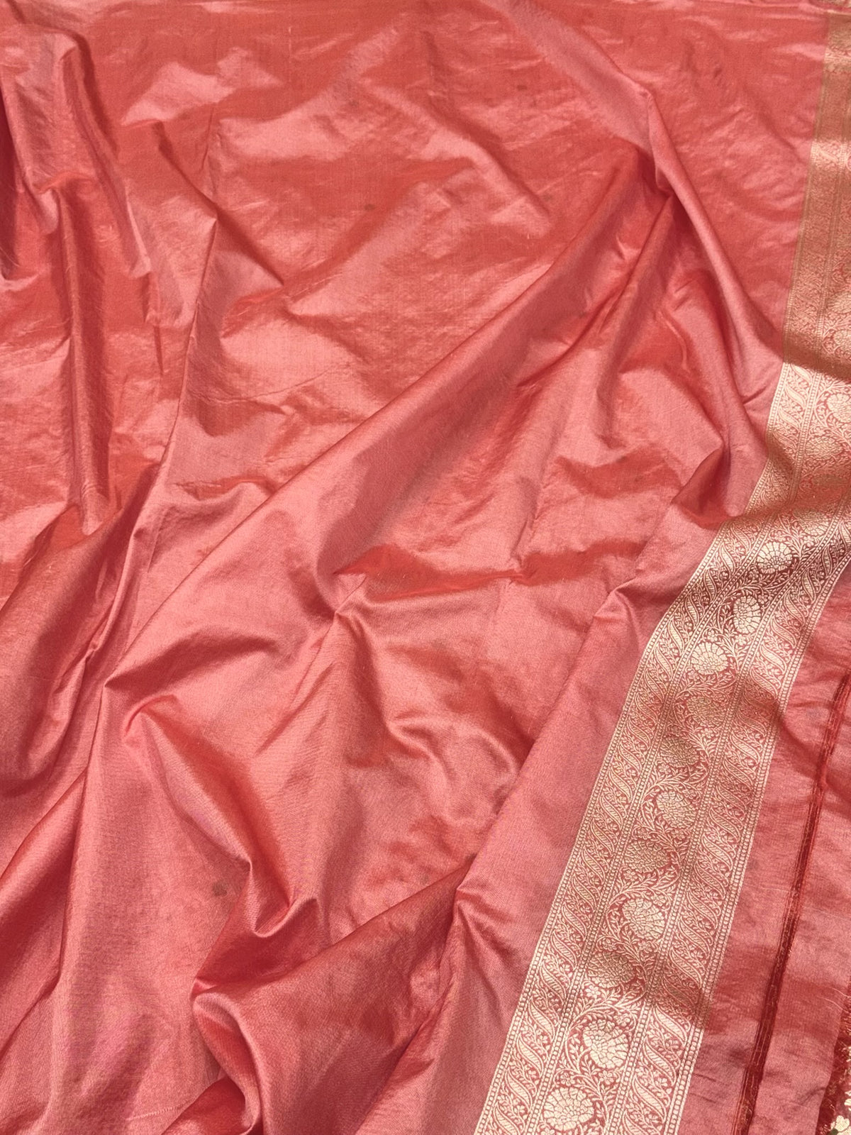 Peach Pure Mulberry Silk & Pure Katan Silk Handloom Banarasi Saree - Brocade