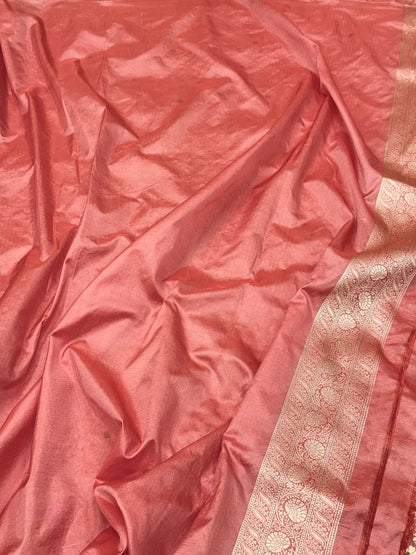 Peach Pure Mulberry Silk & Pure Katan Silk Handloom Banarasi Saree - Brocade