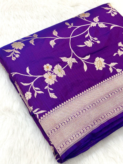 Purple Pure Mulberry Katan Silk Banarasi Handloom Saree