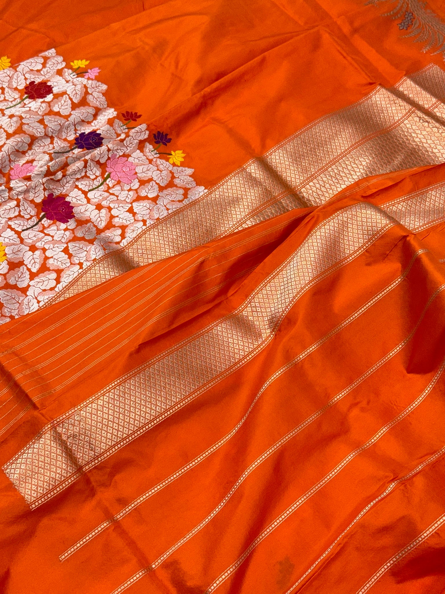 Orange Pure Mulberry Katan Silk Handwoven Banarasi Saree