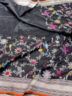 Black Pure Mulberry Katan Silk Handloom Banarasi Saree