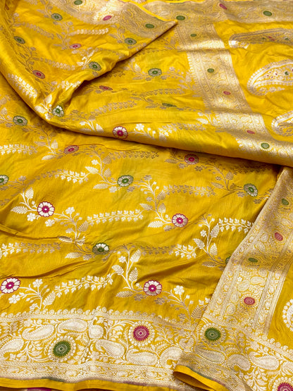 Mustard Yellow Pure Katan Mulberry Silk Handloom Banarasi Saree