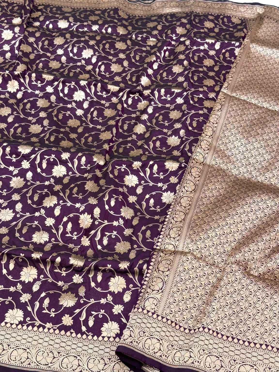 Wine Pure Katan Silk & Pure Mulberry Silk Banarasi Saree - Handcrafted Luxury Handloom Saree