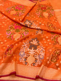 Orange Pure Muslin Cotton Jamdani Handloom Banarasi Saree - Ektara Weave