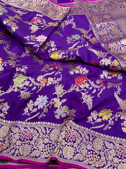 Purple Luxury Banarasi Saree | Pure Mulberry Silk & Pure Double Katan Silk - Kadhwa Banarasi Saree