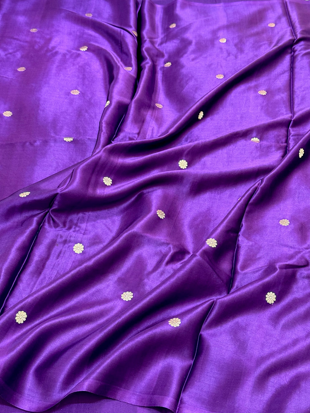 Purple Mashru Satin Silk Pure Handwoven Saree