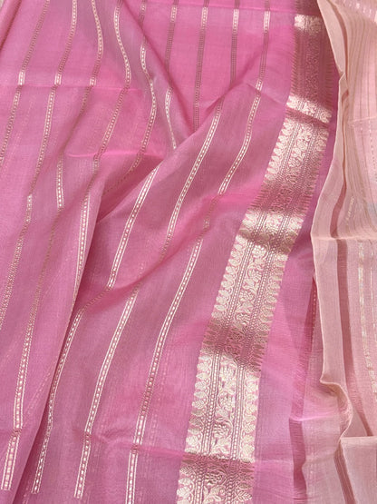 Light Peach Pure Mulberry Kora Silk Handwoven | Kadhwa Weave | Banarasi Saree