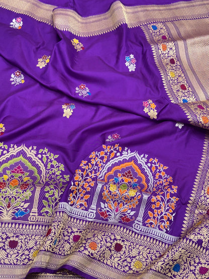 Purple Exclusive Modern Banarasi Saree - Pure Mulberry Katan Silk | Kadhwa Ektara Weave Handwoven Saree