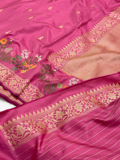 Pink Pure Katan Silk Handwoven Banarasi Saree |Ektara Weave|