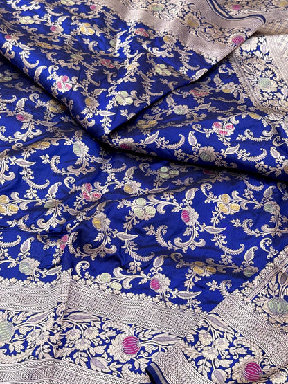 Blue Pure Katan Silk Meenakari - Pure Mulberry Silk Handloom Banarasi Saree