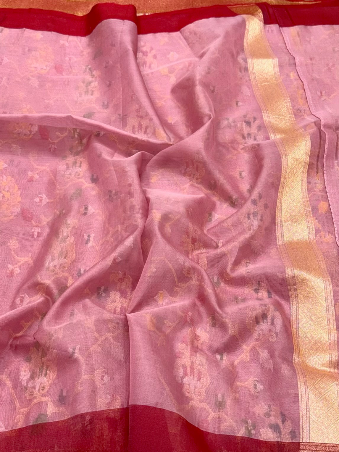 Mauve Pink Pure Soft Kora Silk - Ektara Weave Handloom Banarasi Saree