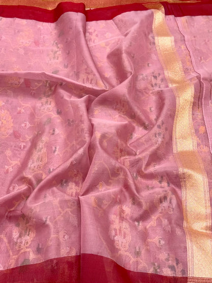 Mauve Pink Pure Soft Kora Silk - Ektara Weave Handloom Banarasi Saree
