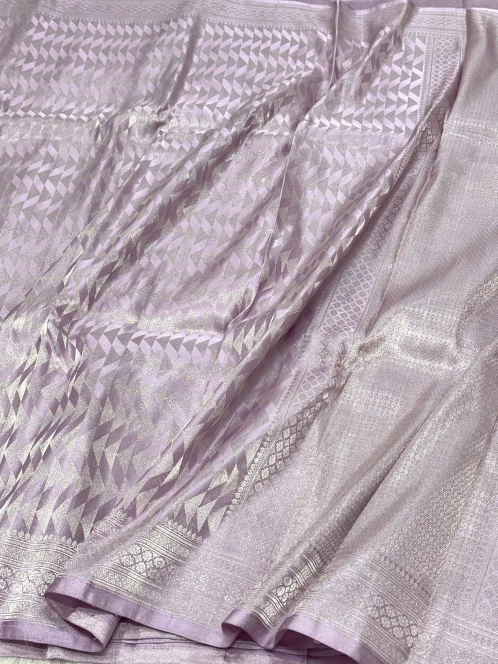 Beige Pure Satin Silk Handwoven Soft Drape Banarasi Saree