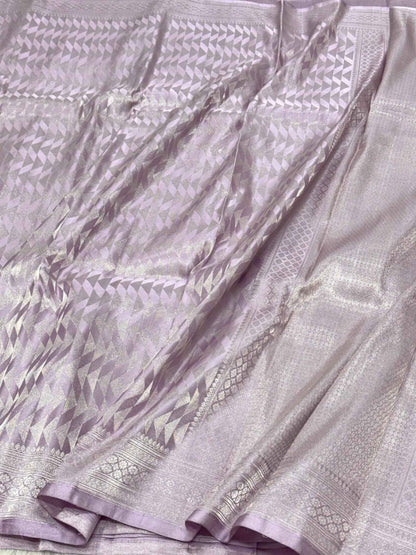 Beige Pure Satin Silk Handwoven Soft Drape Banarasi Saree