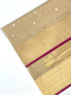 Beige Kora Silk Pure Handwoven Saree
