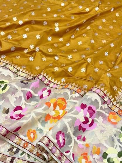 Mustard Yellow Pure Katan Mulberry Silk Authentic Banarasi Handwoven Saree - Crafted To Captivate