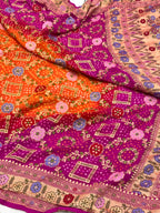 Orange Pure Chiffon Khaddi Georgette Bandhej Handwoven Saree