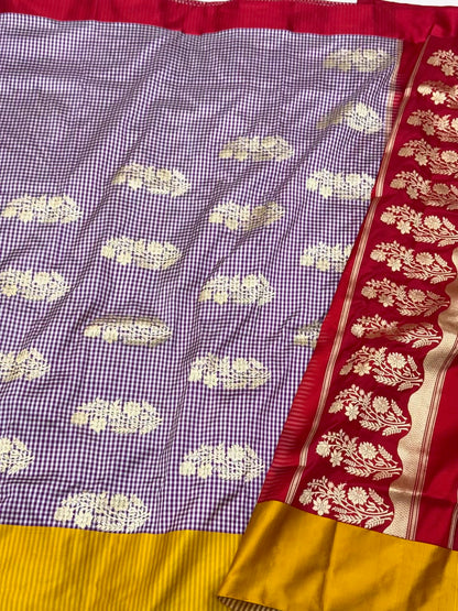Purple Handwoven Pure Banarasi Saree 100% Pure Mulberry Katan Silk | Kadhwa Technique | Modern Banarasi Saree