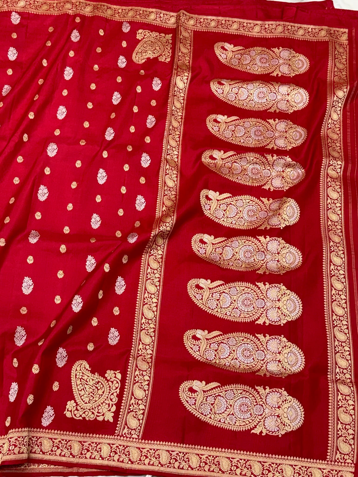 Red Banarasi Pure Katan Mulberry | Kadhwa Weave | Handwoven Vintage Premium Banarasi Saree