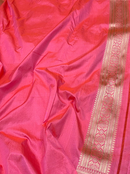 Peach Pink Pure Katan Mulberry Silk Handloom Authentic Banarasi Saree - Meenakari
