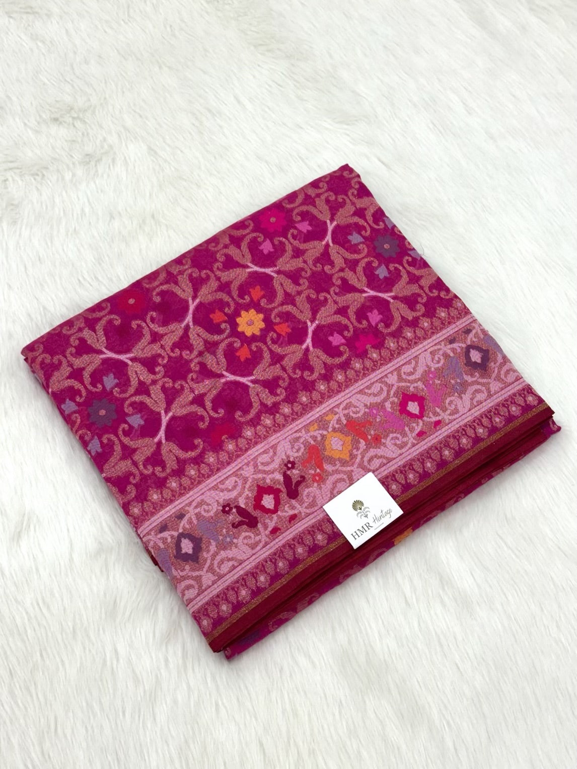 Pink Pure Muslin Cotton Jamdani Handloom Banarasi Saree |Ektara Weave|