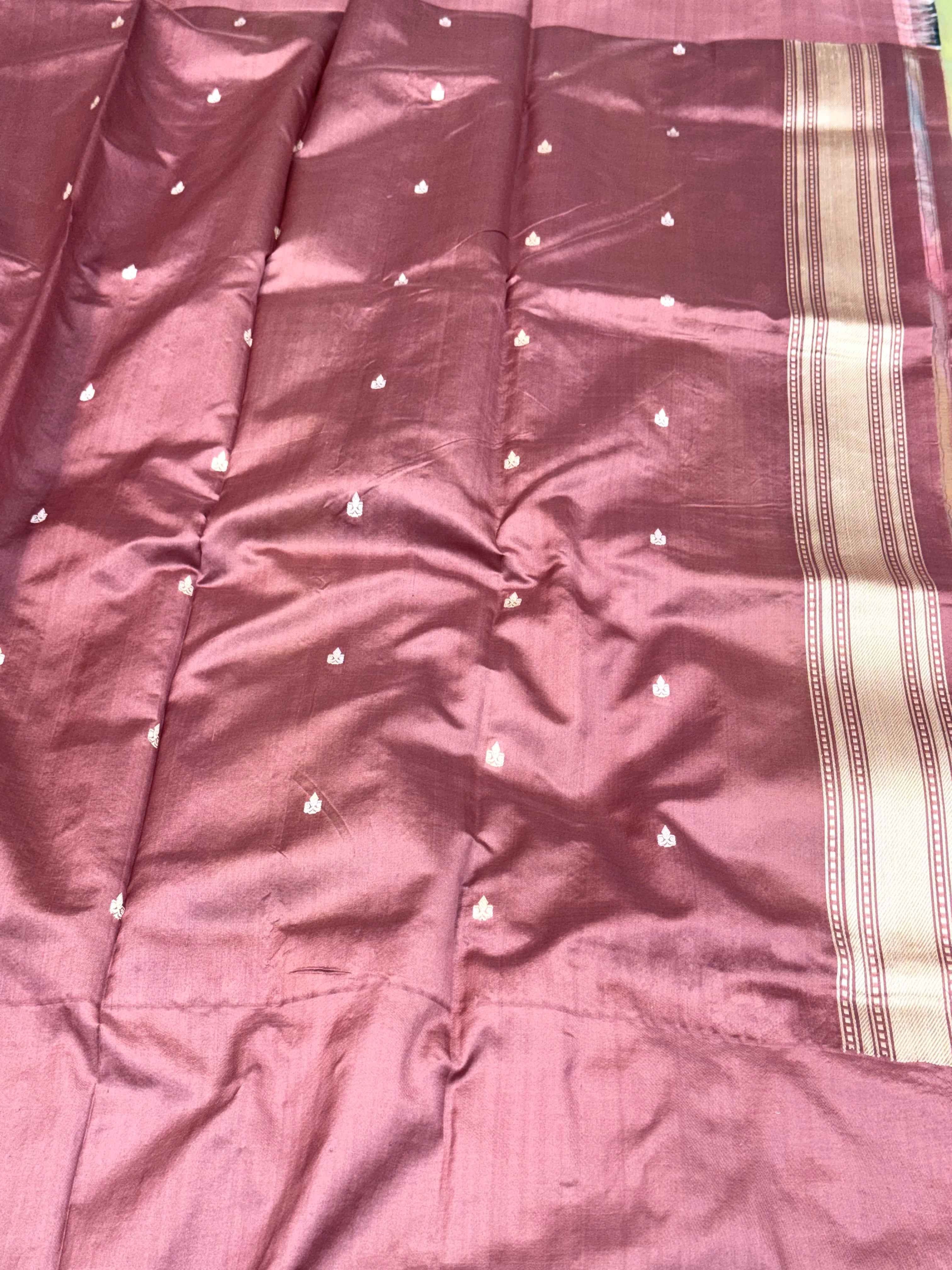 Mauve Pink Pure Kora Silk Modern Handwoven Banarasi Saree-Kadhuwa Weave