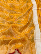 Mustard Yellow Pure Muslin Cotton & Tissue Jamdani | Ektara Weave | Handloom Banarasi Saree